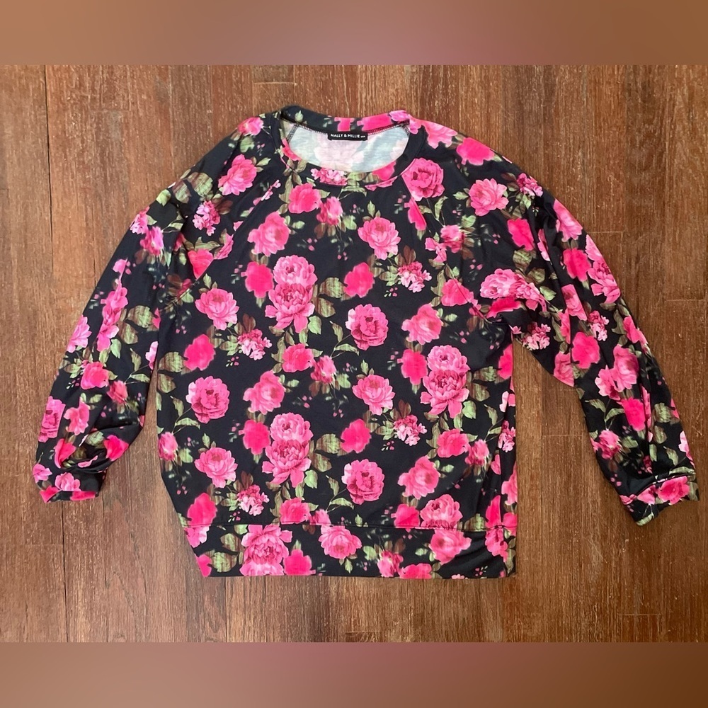 Nally & Millie Knit Pullover in Rose Print
